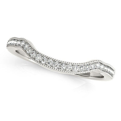 Anillo de boda de diamantes engastados en pavé de oro blanco de 14k con diseño curvo