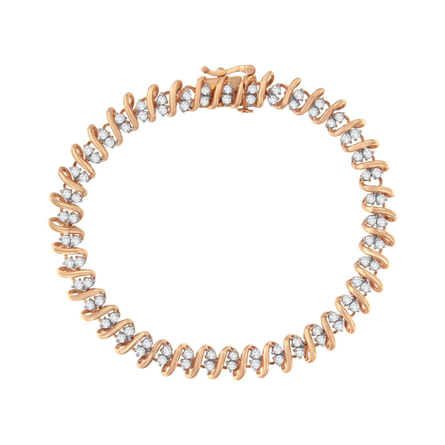 Bracelet de tennis en argent sterling plaqué or rose 14KT avec diamants en S
