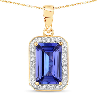 Pendentif en Tanzanite et Diamant de 2,15 Carats en Or 14K
