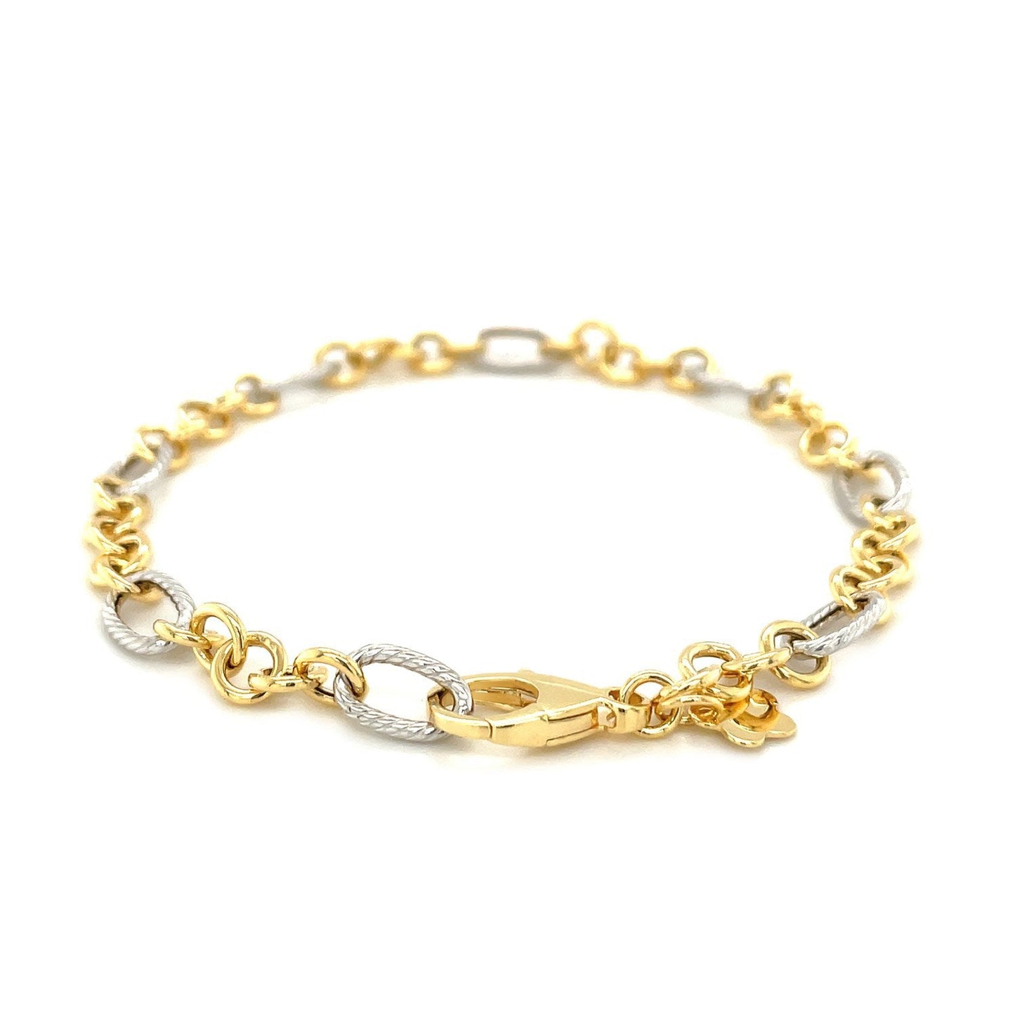 Pulsera de Cadena con Motivo de Cuerda en Oro de Dos Tonos de 14k