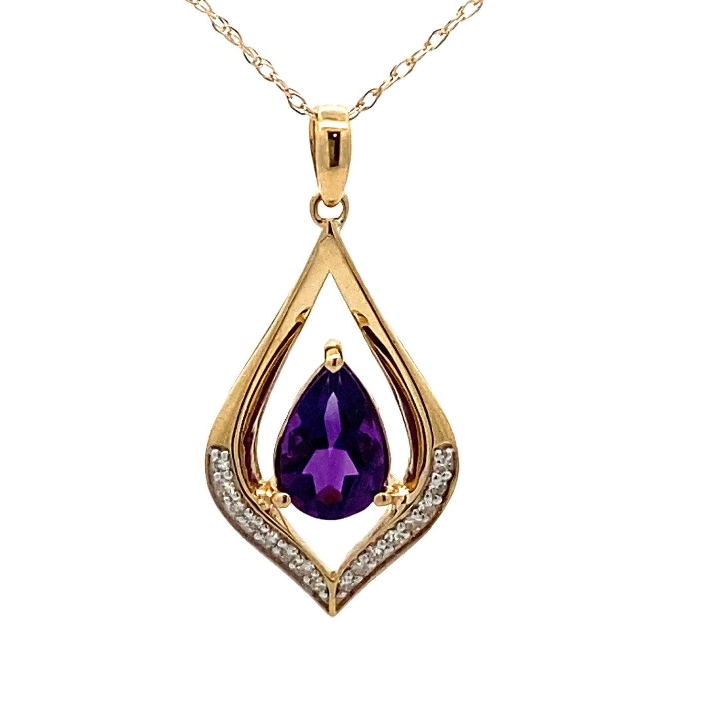 Pendentif en Améthyste et Diamant en Or Jaune 10KT