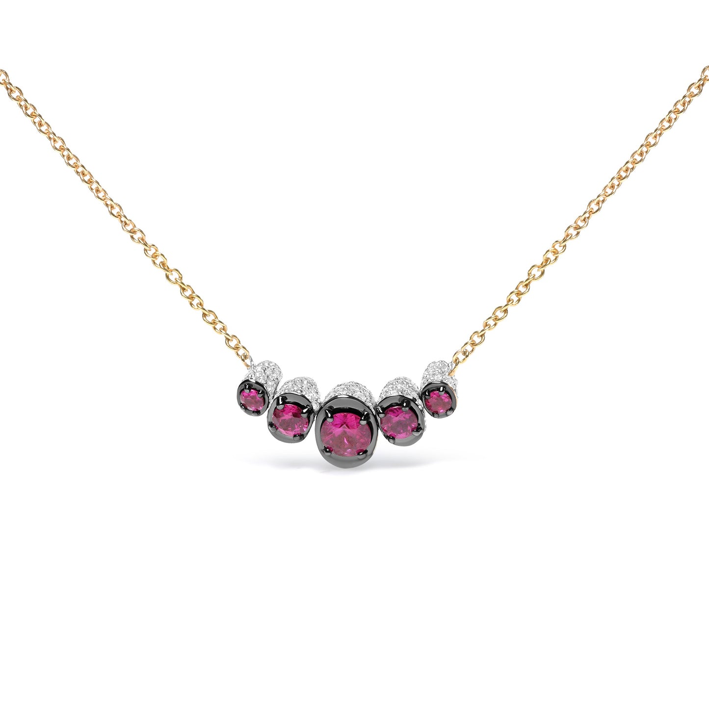 18K Rose Gold Pave Diamond & Ruby Curved Bar Choker Necklace