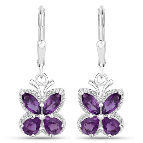 Pendientes de Amatista Genuina de 2.12 Quilates en Plata Esterlina .925
