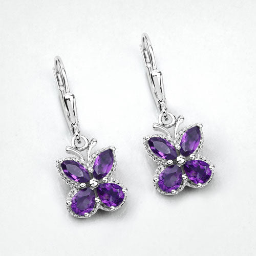 Pendientes de Amatista Genuina de 2.12 Quilates en Plata Esterlina .925