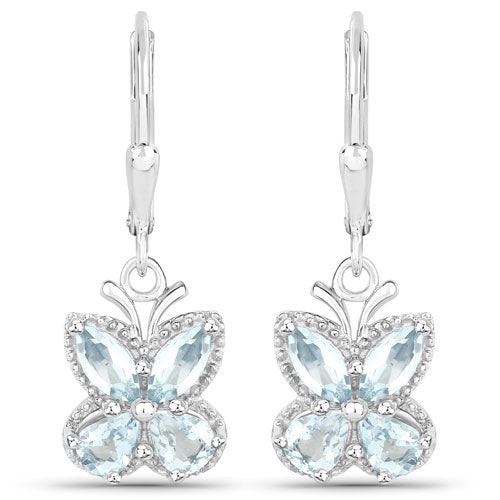 1.76 Carat Genuine Aquamarine Sterling Silver Earrings