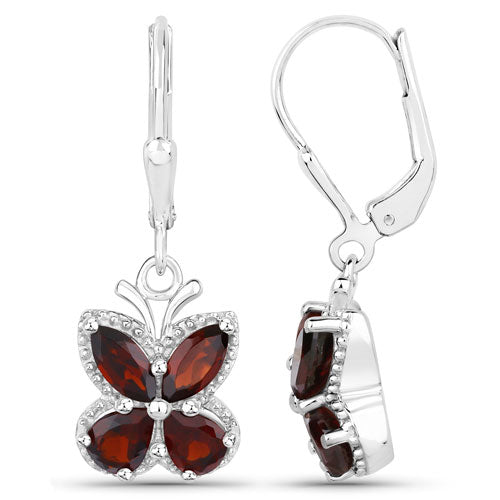 Boucles d'oreilles en argent sterling .925 avec grenat véritable de 2,60 carats