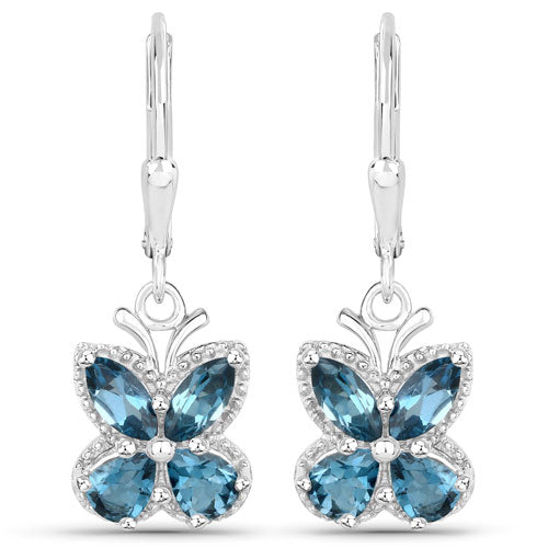 Pendientes de plata esterlina con topacio azul de Londres de 2.32 quilates