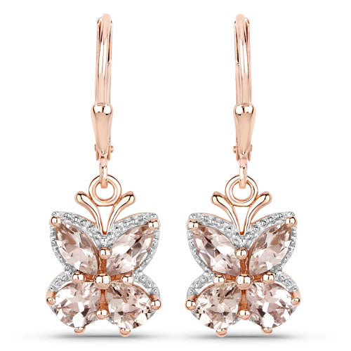 Pendientes Colgantes de Morganita Baño de Oro Rosa de 18K