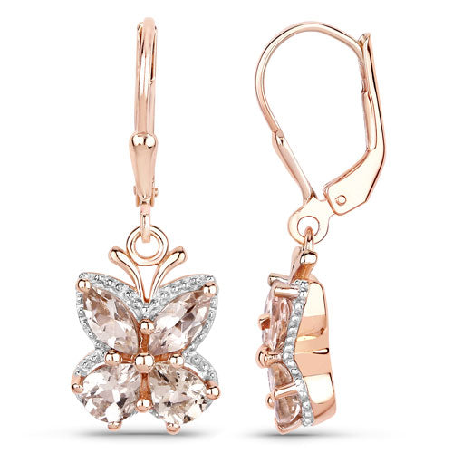 Pendientes Colgantes de Morganita Baño de Oro Rosa de 18K