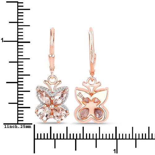Pendientes Colgantes de Morganita Baño de Oro Rosa de 18K