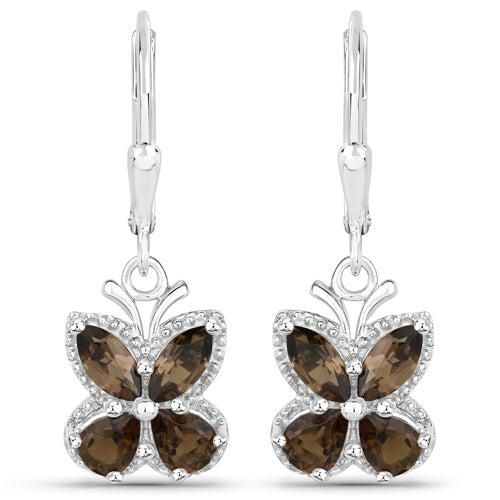 Boucles d'oreilles en argent sterling avec quartz fumé de 2,20 carats