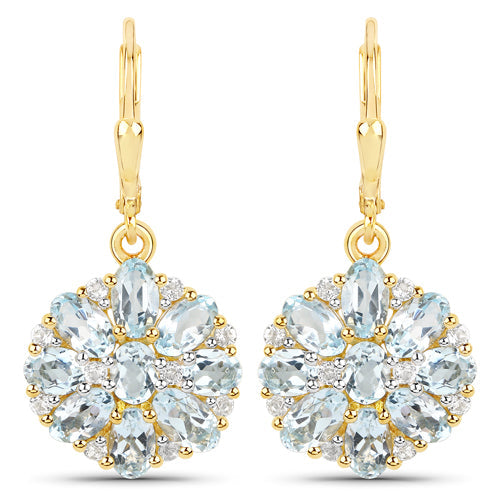 18K Yellow Gold Plated Blue & White Topaz Dangle Earrings