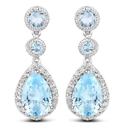 Boucles d'oreilles en argent sterling avec topaze bleue et topaze blanche de 9,46 carats