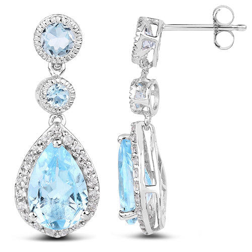 Boucles d'oreilles en argent sterling avec topaze bleue et topaze blanche de 9,46 carats