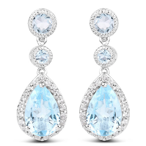 Boucles d'oreilles en argent sterling avec topaze bleue et topaze blanche de 9,46 carats