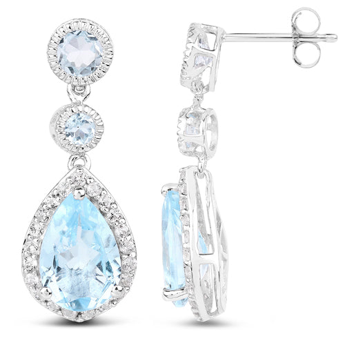 Boucles d'oreilles en argent sterling avec topaze bleue et topaze blanche de 9,46 carats