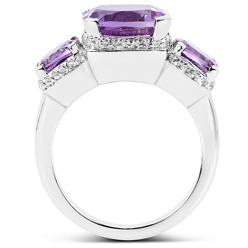 Anillo de Plata Esterlina con Amatista Rosa de 5.85 Quilates y Topacio Blanco