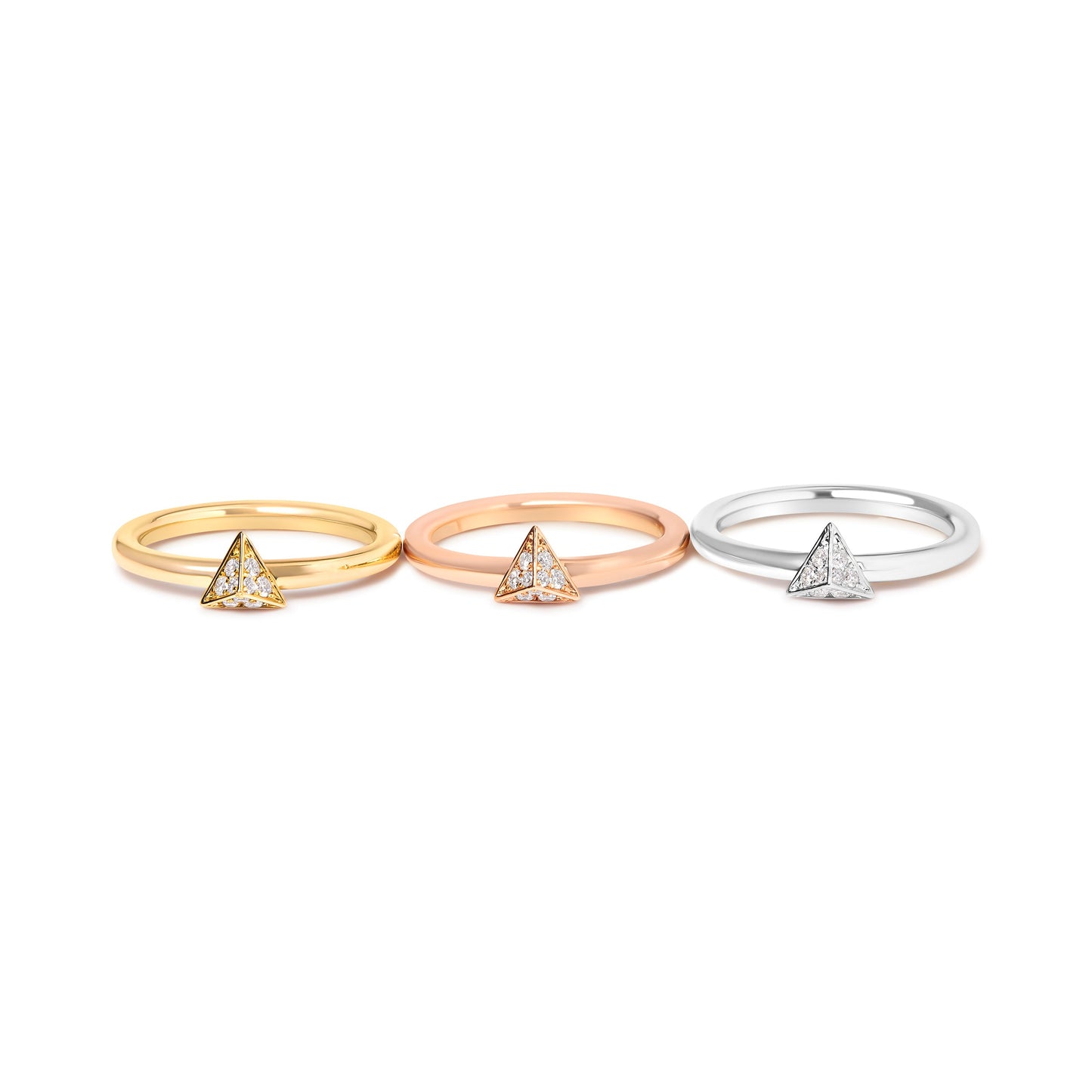 14K Tri Color Gold Diamond Pyramid Stackable Band Ring Set - Size 7