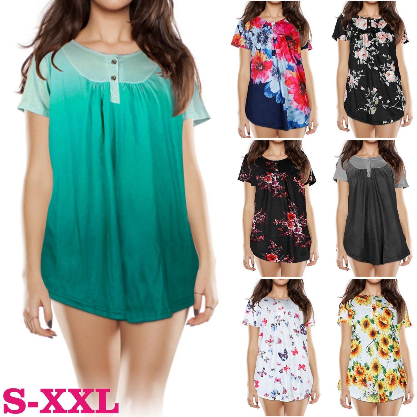 Women's Floral Printed Summer Blouse - Casual Short Sleeve Top
