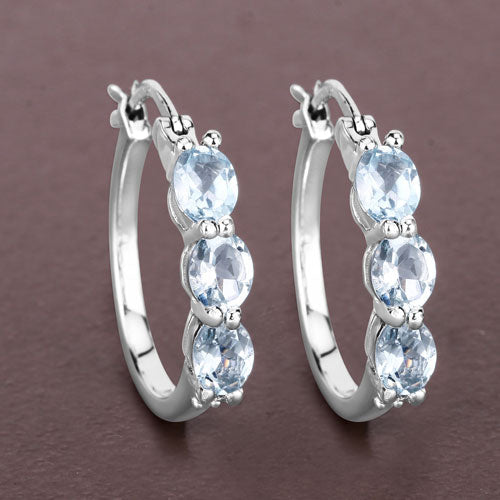 Pendientes de plata esterlina de 1.75 quilates de aguamarina genuina y diamante