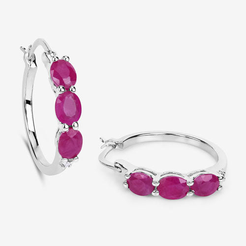 1.81 Carat Genuine Ruby and White Diamond Sterling Silver Earrings