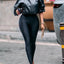 Elegant Black Lychee Grain Faux Leather Cropped Jacket