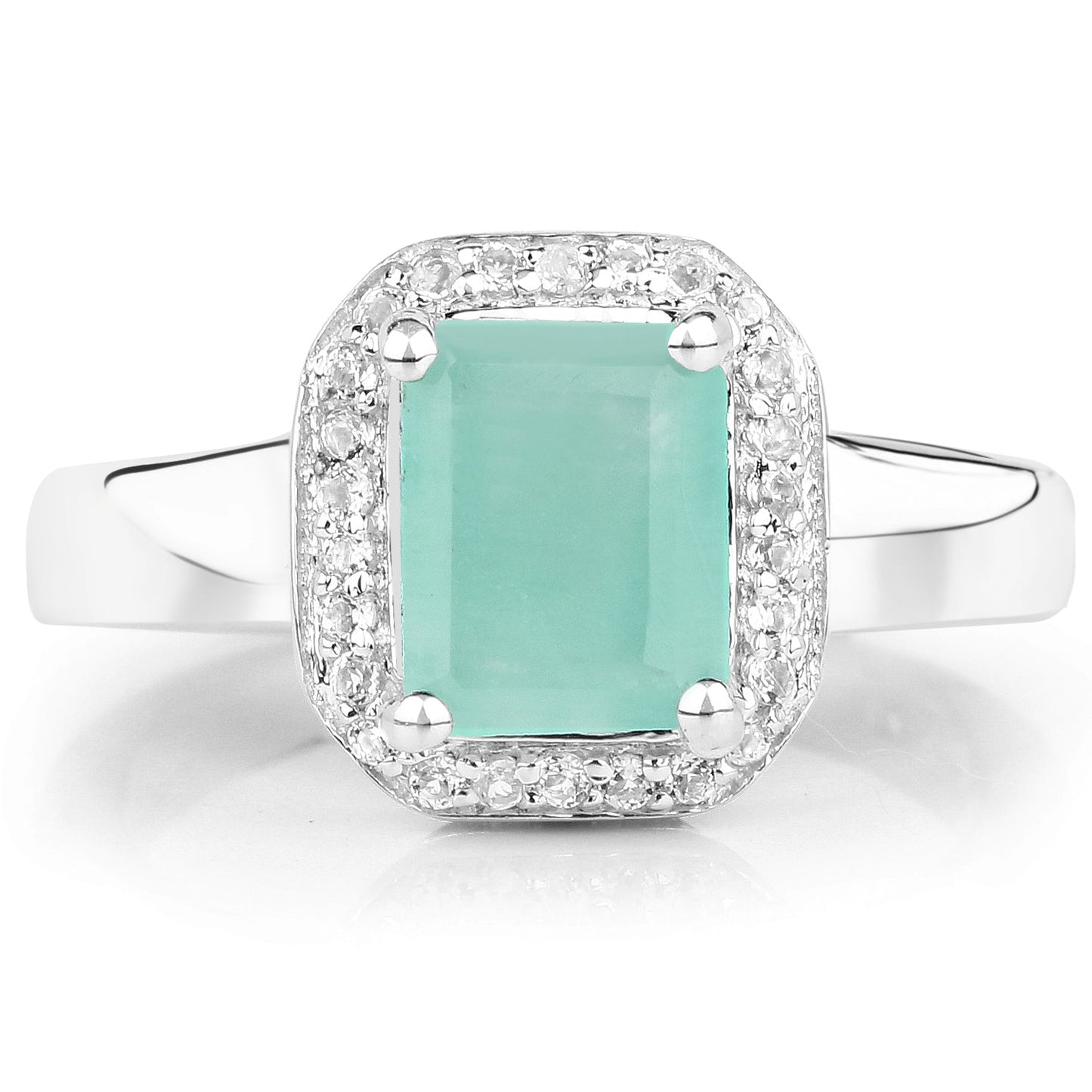 Anillo de plata esterlina con esmeralda de 1.73 quilates y topacio blanco