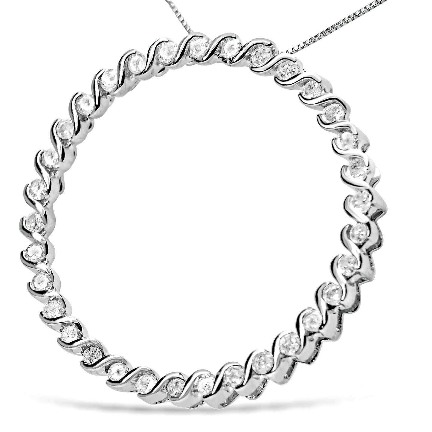 .925 Sterling Silver Round Diamond Spiral Pendant Necklace