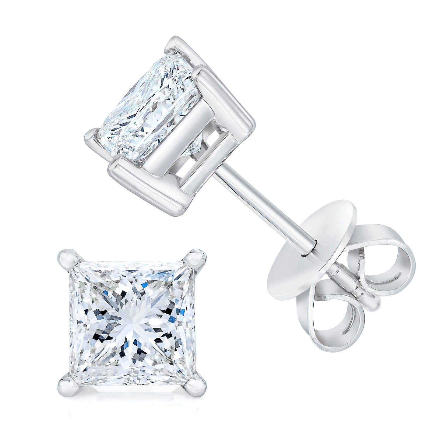Pendientes de Stud de Diamante en Corte Princesa de Oro Blanco de 14K