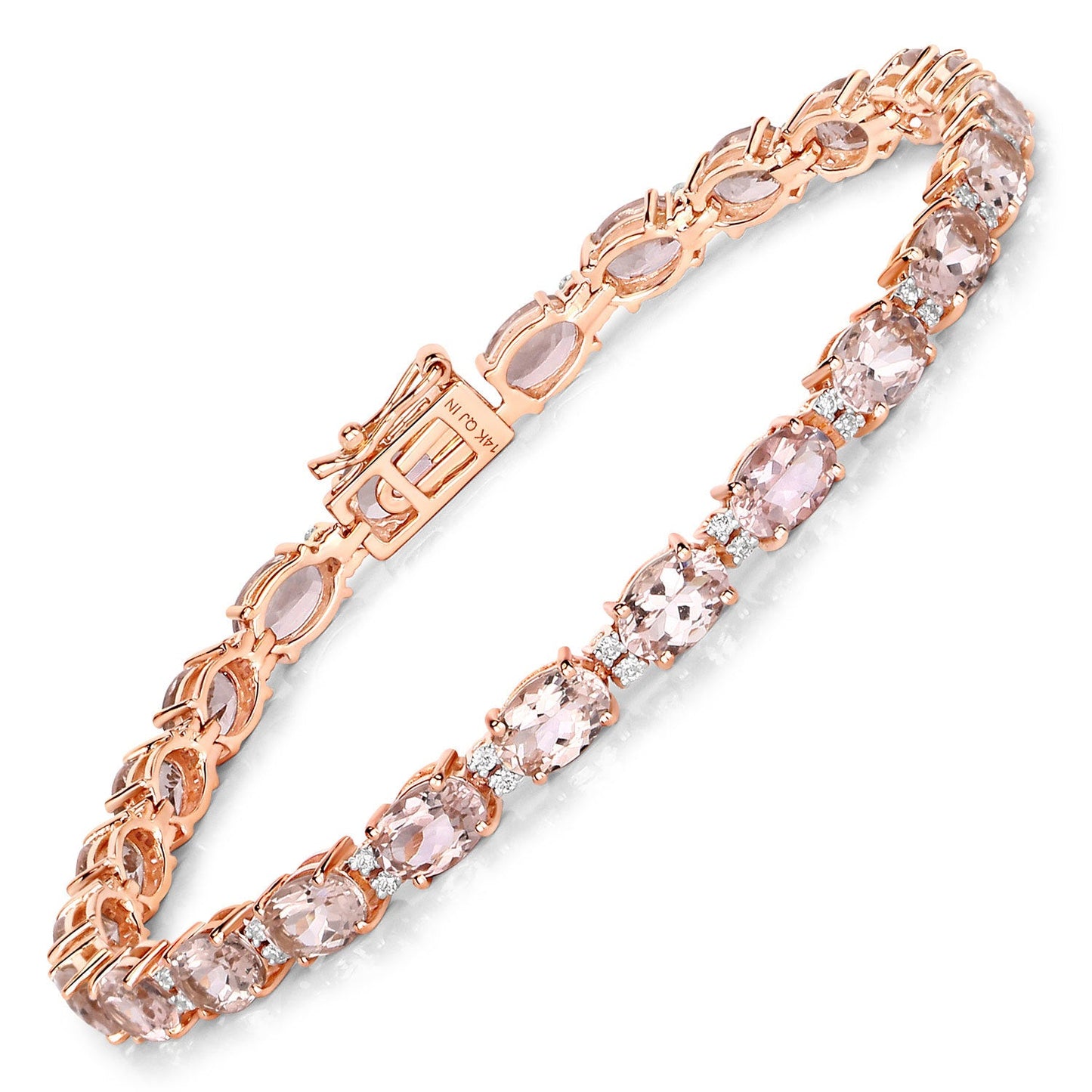 8.95 Carat Genuine Morganite and White Diamond Bracelet in 14K Rose Gold