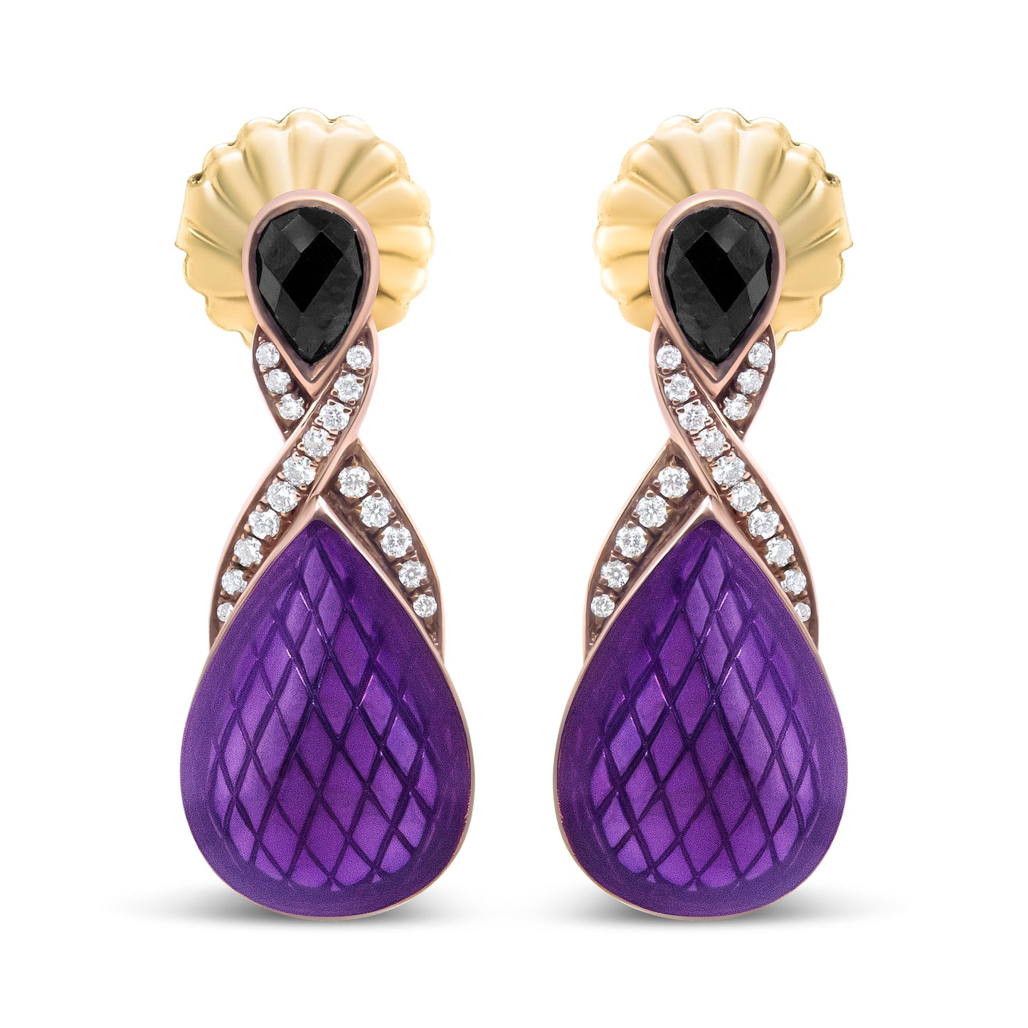Pendientes de gota de ónice y diamantes enchapados en oro rosa de 18K