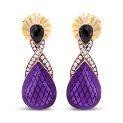 Pendientes de gota de ónice y diamantes enchapados en oro rosa de 18K