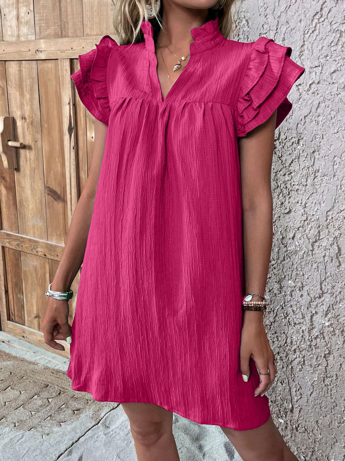 Robe Mini Élégante à Manches Courtes Volantes