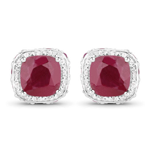 Boucles d'oreilles en argent sterling avec rubis teintés de 6,12 carats et topaze blanche