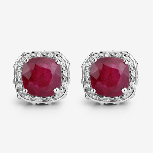 Boucles d'oreilles en argent sterling avec rubis teintés de 6,12 carats et topaze blanche