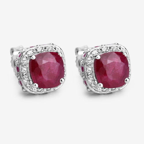 Boucles d'oreilles en argent sterling avec rubis teintés de 6,12 carats et topaze blanche