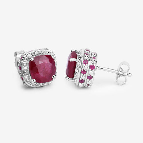 Boucles d'oreilles en argent sterling avec rubis teintés de 6,12 carats et topaze blanche