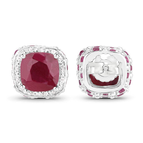 Boucles d'oreilles en argent sterling avec rubis teintés de 6,12 carats et topaze blanche