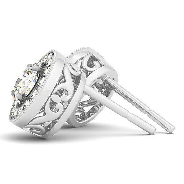 Boucles d'oreilles Halo en Diamant Rond en Or Blanc 14k