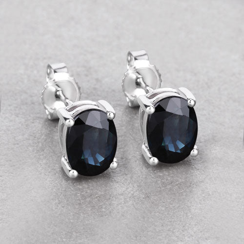 Boucles d'oreilles en saphir bleu véritable de 1,90 carat en or blanc 10K