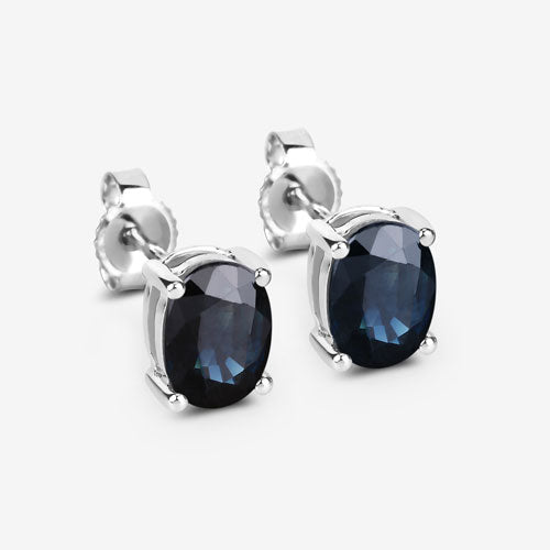 Boucles d'oreilles en saphir bleu véritable de 1,90 carat en or blanc 10K