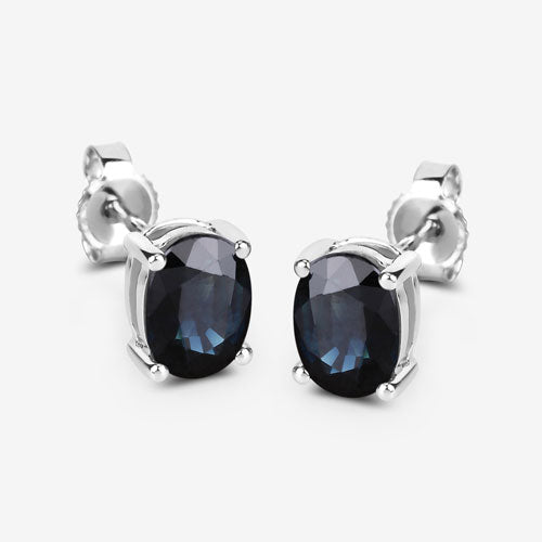 Boucles d'oreilles en saphir bleu véritable de 1,90 carat en or blanc 10K