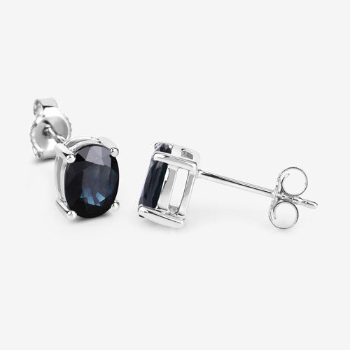 Boucles d'oreilles en saphir bleu véritable de 1,90 carat en or blanc 10K