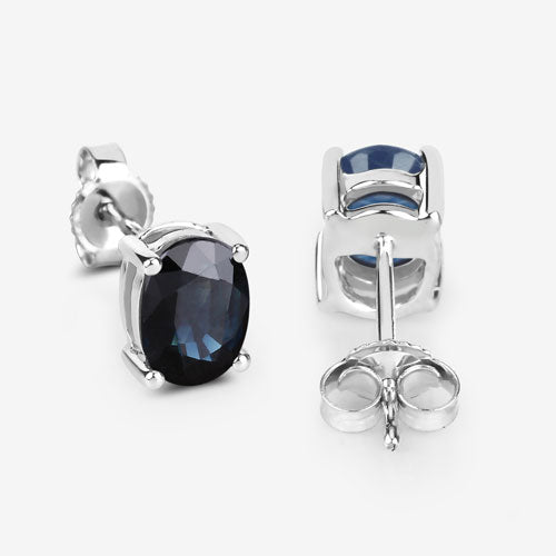 Boucles d'oreilles en saphir bleu véritable de 1,90 carat en or blanc 10K