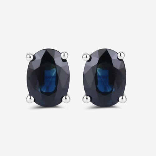 Boucles d'oreilles en saphir bleu véritable de 1,90 carat en or blanc 10K