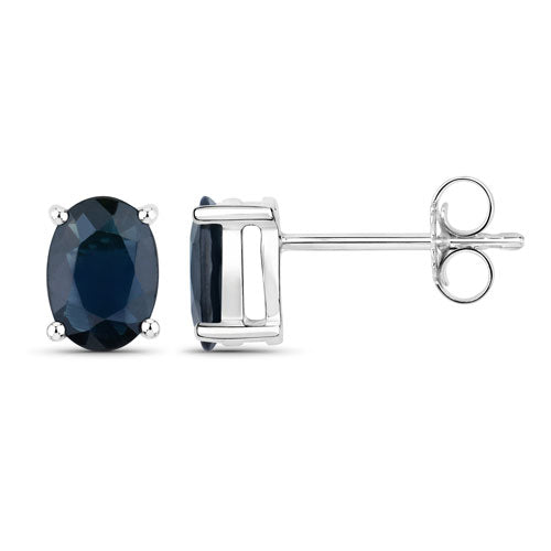 Boucles d'oreilles en saphir bleu véritable de 1,90 carat en or blanc 10K