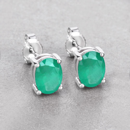 Boucles d'oreilles en or blanc 10K avec émeraudes zambiennes de 1,44 carat