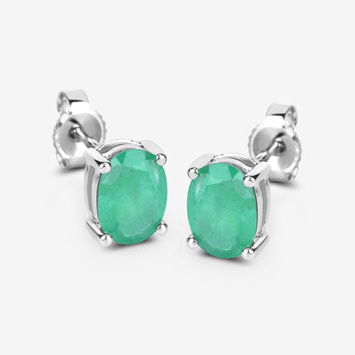 Boucles d'oreilles en or blanc 10K avec émeraudes zambiennes de 1,44 carat