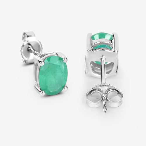 Boucles d'oreilles en or blanc 10K avec émeraudes zambiennes de 1,44 carat