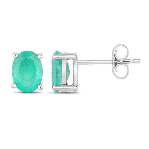 Boucles d'oreilles en or blanc 10K avec émeraudes zambiennes de 1,44 carat